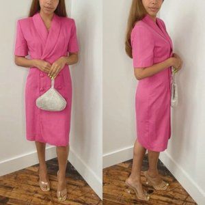 Vintage Maggy London pink linen suit dress pink blazer dress 6